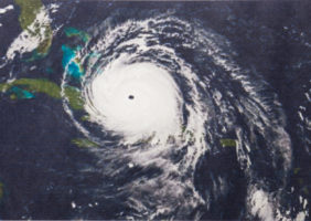 Hurricane Irma is shown in a photograph taken from space.