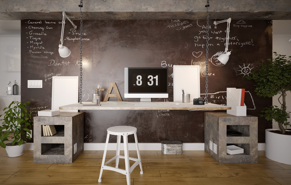 The interior of a new home office; garage renovation idea
